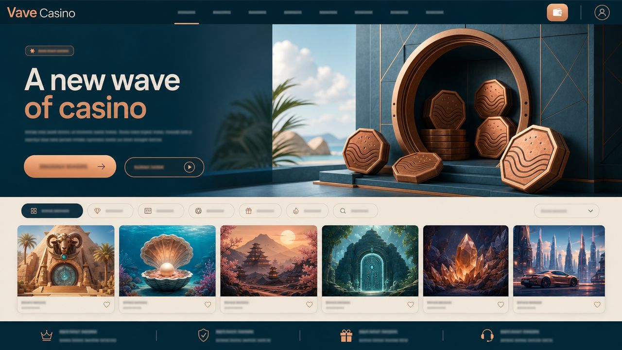 Vave Casino homepage with crypto casino games and sportsbook navigation
