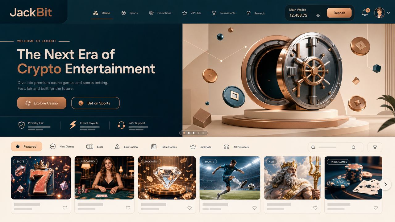 JackBit casino homepage with slot and sports tiles